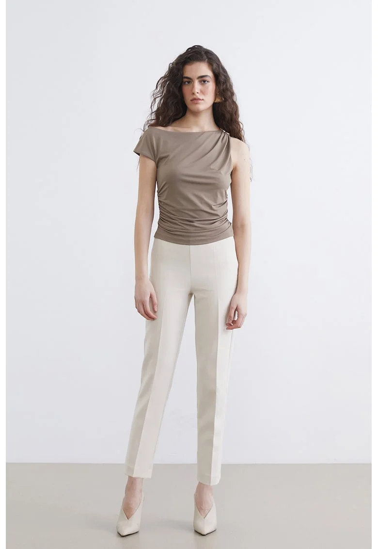 Bluza asimetrica cu detaliu metalic, Maro taupe