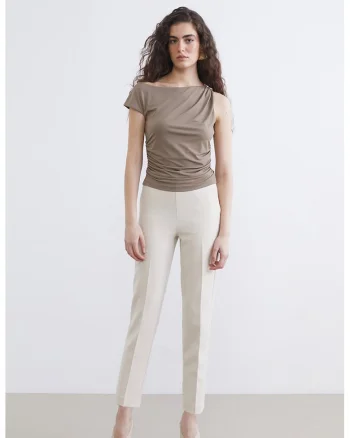 Bluza asimetrica cu detaliu metalic, Maro taupe