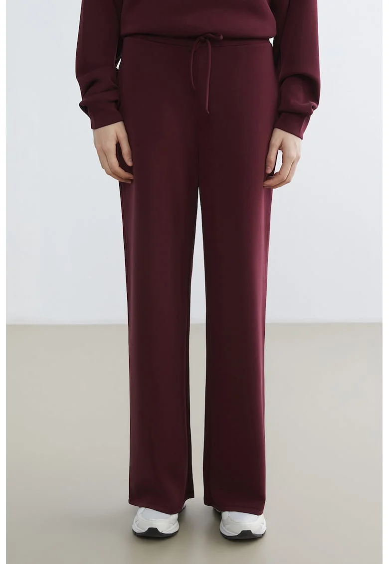 Pantaloni de trening cu croiala ampla si buzunare laterale, Visiniu inchis