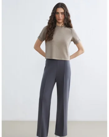 Pantaloni cu croiala ampla, talie elastica si cusaturii decorative, Gri antracit