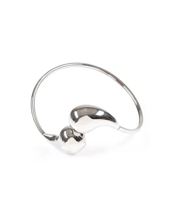 Bratara  argintie, aliaj zinc, design fluid modern, diametru 6.5 cm