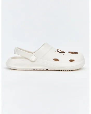 Saboti perforati cu bareta slingback, Alb fildes/Maro