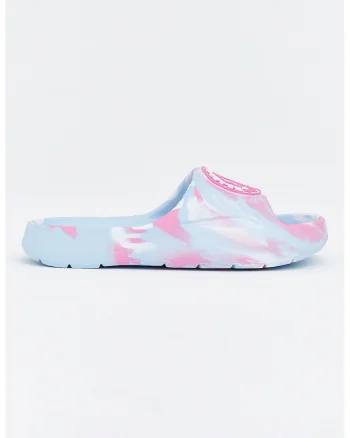 Papuci cu text, Alb/Roz pastel/Albastru glaciar