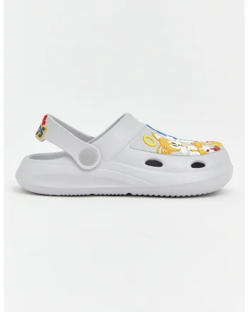 Saboti slingback cu model tematic Sonic, Gri deschis/Portocaliu/Albastru royal