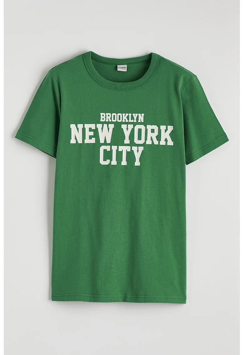 Tricou din bumbac cu imprimeu text, Alb/Verde
