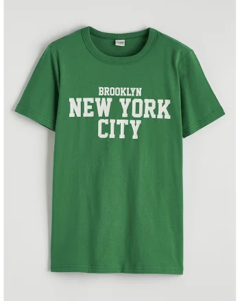 Tricou din bumbac cu imprimeu text, Alb/Verde