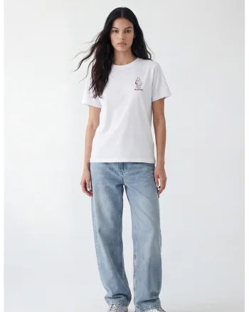 Tricou din bumbac cu imprimeu text si grafic, Alb/Negru/Roz pal