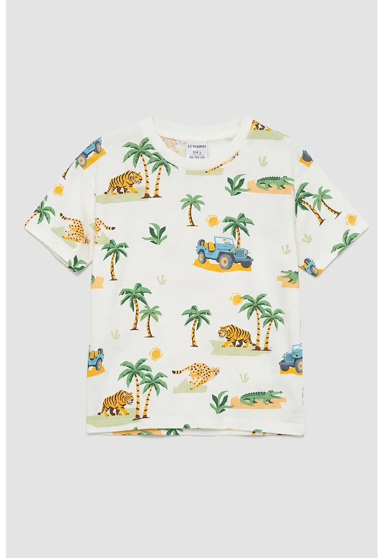 Tricou din bumbac cu decolteu la baza gatului, Alb/Verde/Portocaliu