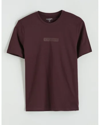 Tricou din bumbac cu imprimeu text, Violet pruna