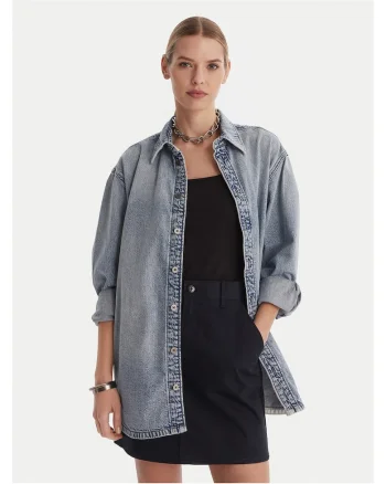 Camasa din denim,  supradimensionata, albastra, bumbac, Albastru
