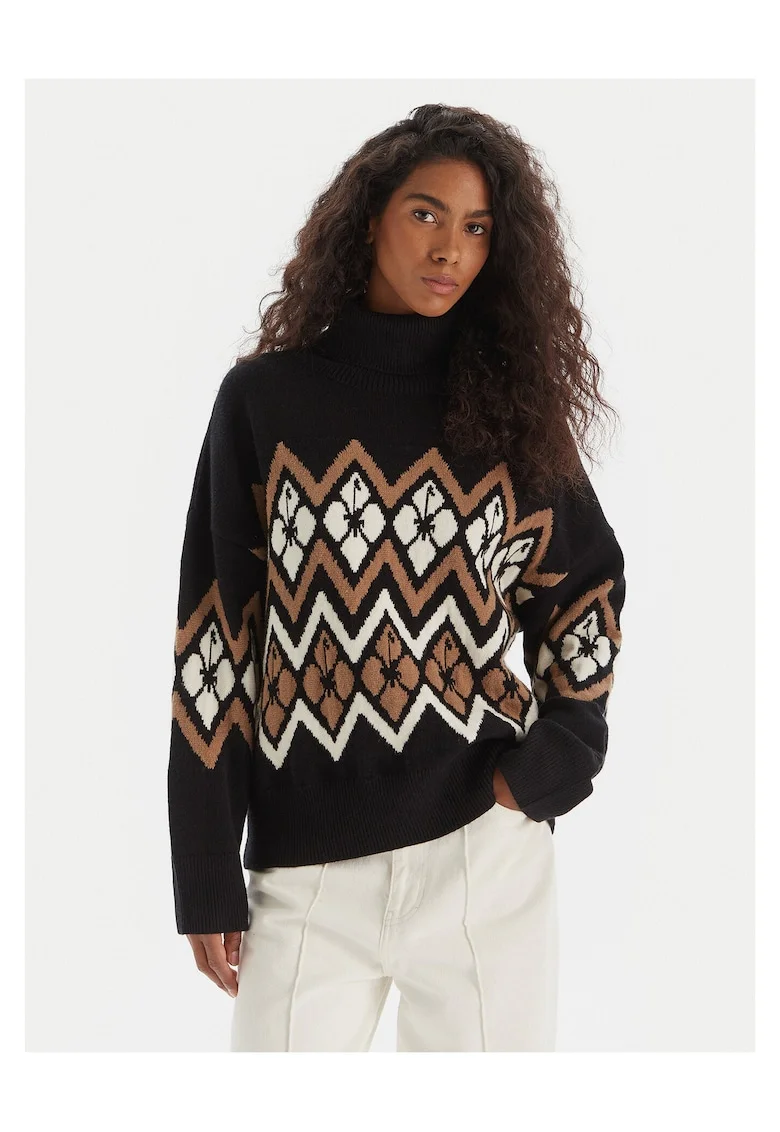 Pulover dama,  negru, 52% viscoza, 48% poliamida, Negru