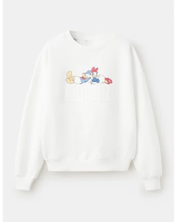 Bluza de trening cu imprimeu Daisy Donald, Alb/Coral/Albastru azur/Bej deschis