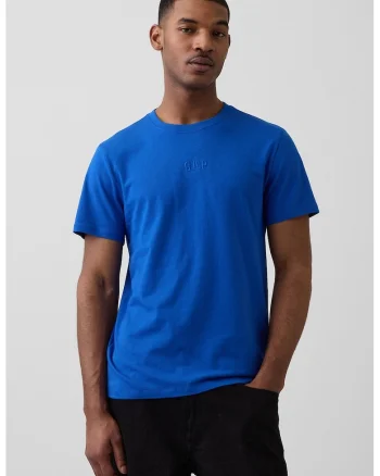 Tricou din bumbac cu decolteu la baza gatului, Albastru indigo
