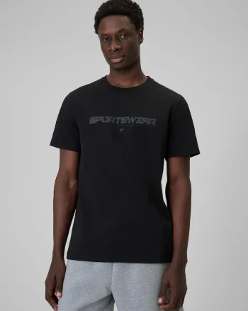 Tricou barbati  negru regular cu imprimeu, confortabil, bumbac