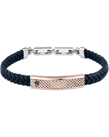 Bratara  inox si piele naturala, argintiu si albastru, set