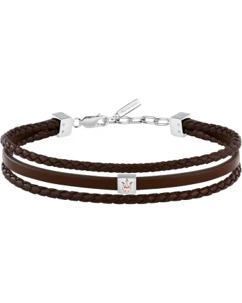 Bratara Barbati  inox, piele naturala, argintiu, maro