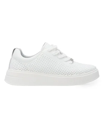 Pantofi sport din piele cu model uni si perforatii