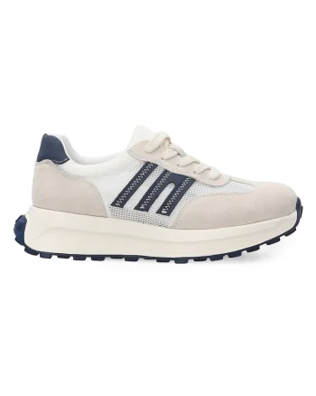 Pantofi sport din plasa cu garnituri din piele intoarsa si talpa wedge