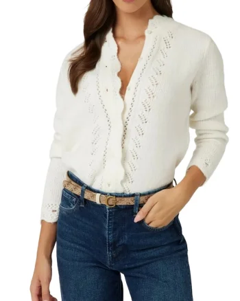 Cardigan cu tiv valurit, Alb