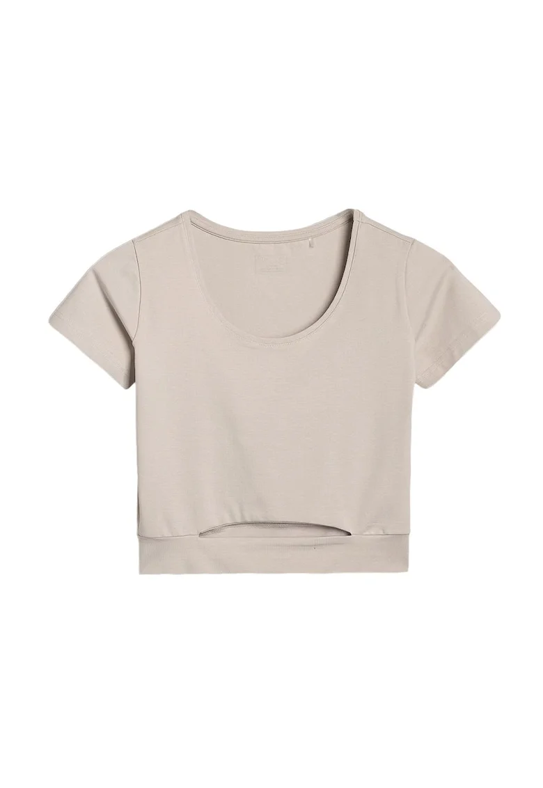 Tricou scurt  bej, bumbac, pentru femei, sportstyle