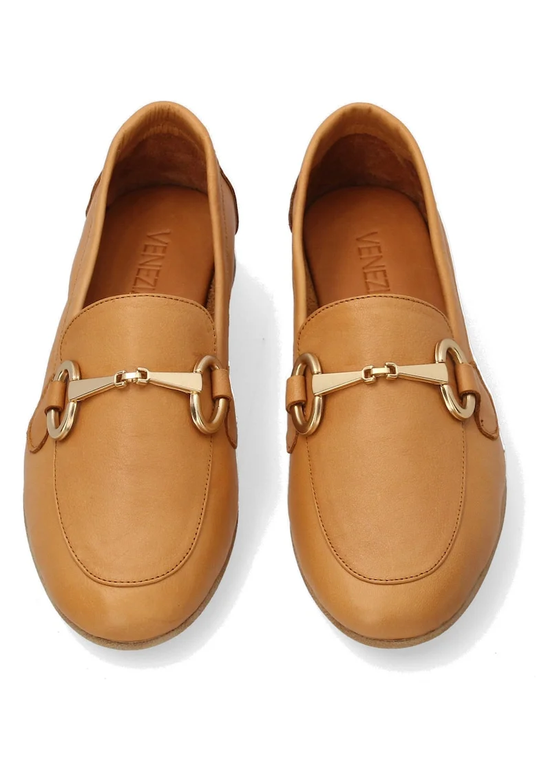 Pantofi loafer uni din piele naturala cu detaliu metalic
