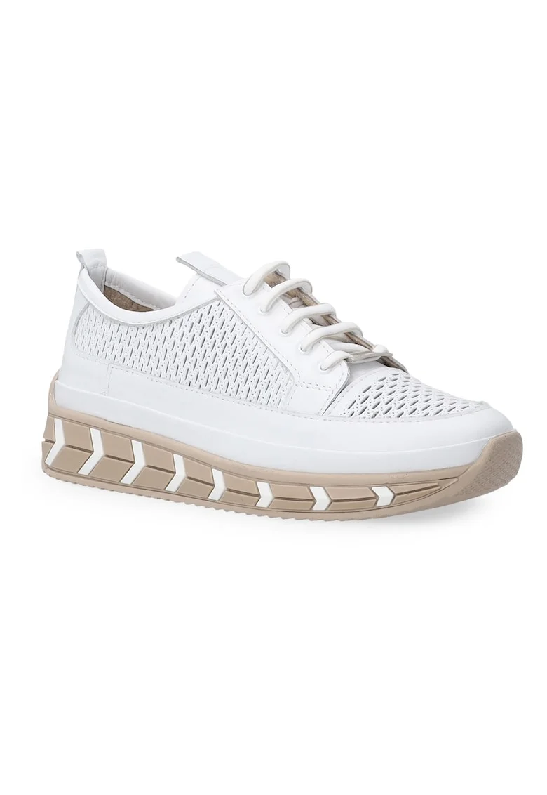 Pantofi sport din piele cu talpa wedge si perforatii decorative