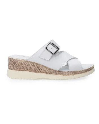 Papuci din piele cu talpa wedge si barete incrucisate