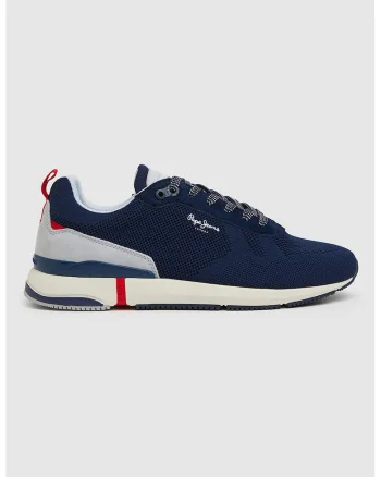 Pantofi sport din material textil cu insertii de piele intoarsa, Bleumarin