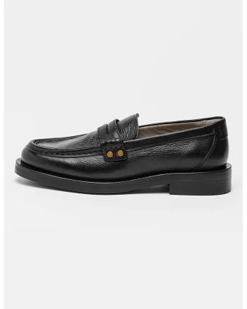 Pantofi loafer din piele cu varf rotund, Negru