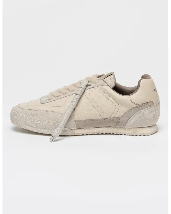 Pantofi sport din piele cu garnituri din piele intoarsa, Maro taupe deschis/Crem