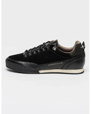 Pantofi sport low-cut din piele intoarsa cu garnituri din piele, Negru