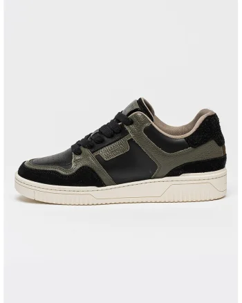 Pantofi sport din piele cu garnituri contrastante, Negru/Alb murdar/Verde feriga