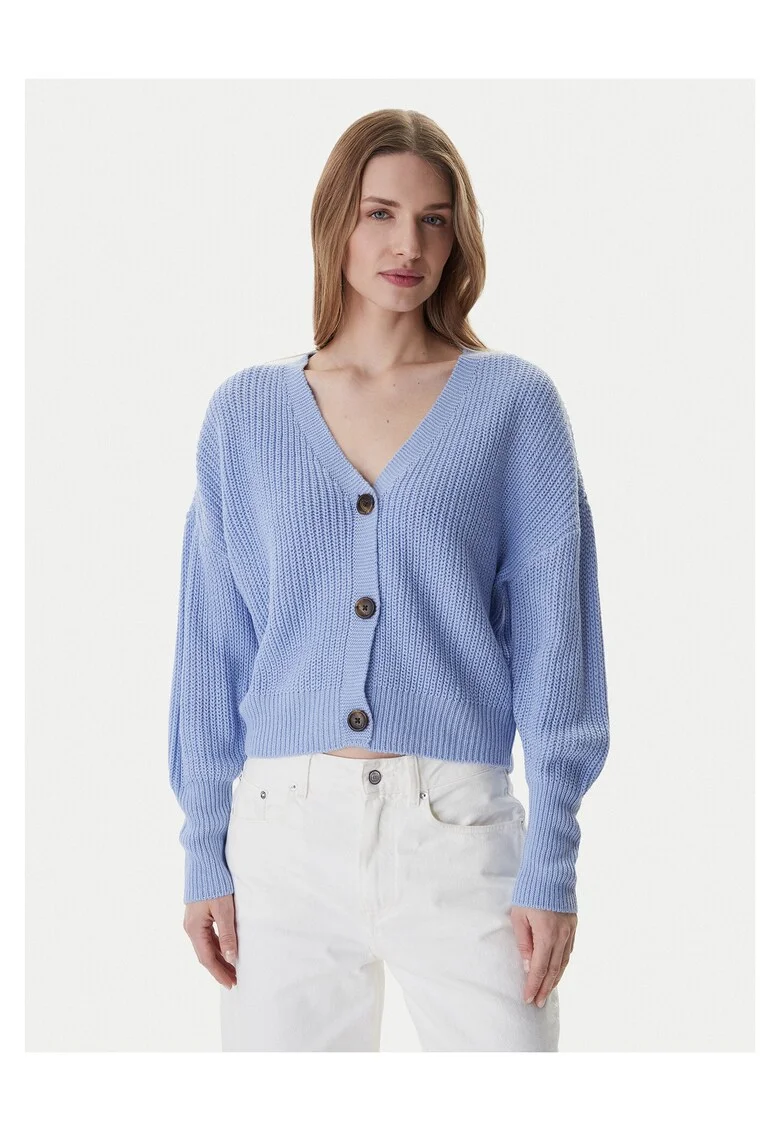Cardigan dama,  inchidere cu nasturi, albastru, acrilic,