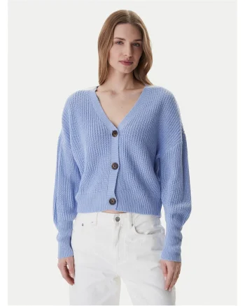 Cardigan dama,  inchidere cu nasturi, albastru, acrilic,