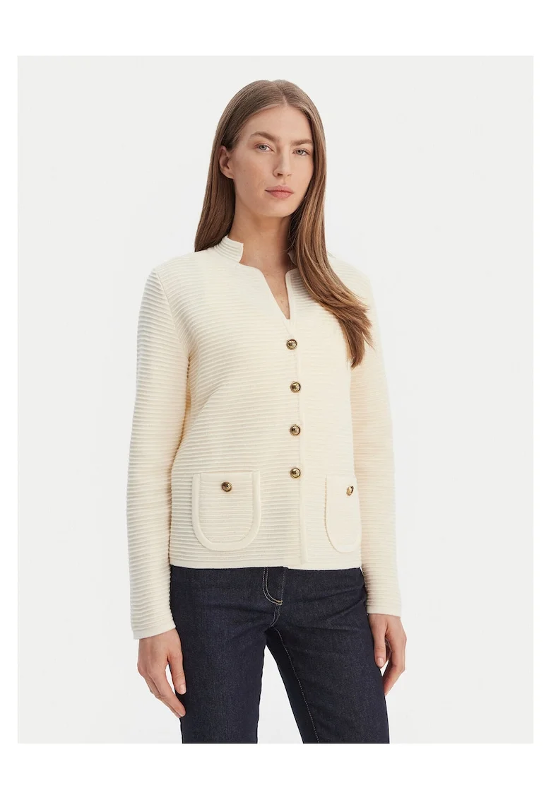 Cardigan dama,  lana virgina, ecru, sistem inchidere nasturi