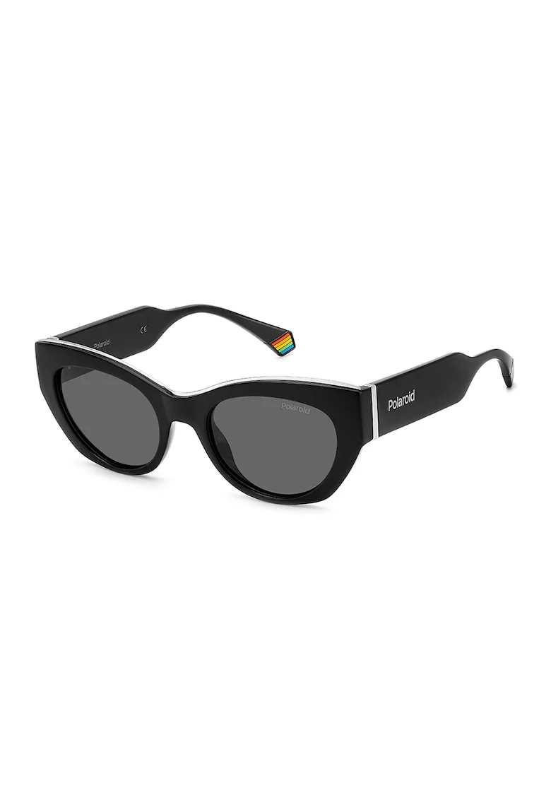 Ochelari de soare cat-eye polarizati, Negru/Argintiu/Gri inchis