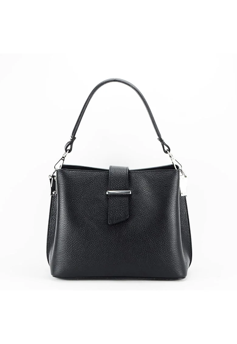 Geanta neagra medie din piele naturala 8962 123 12152, Negru
