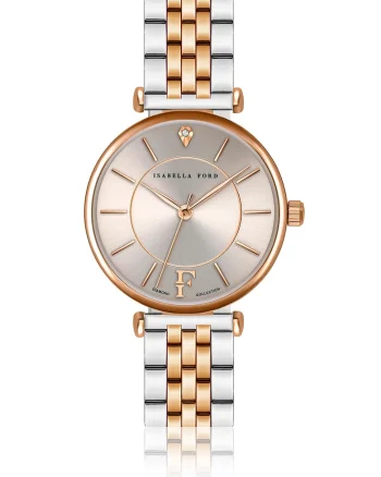 Ceas decorat cu diamant, Auriu rose/Argintiu
