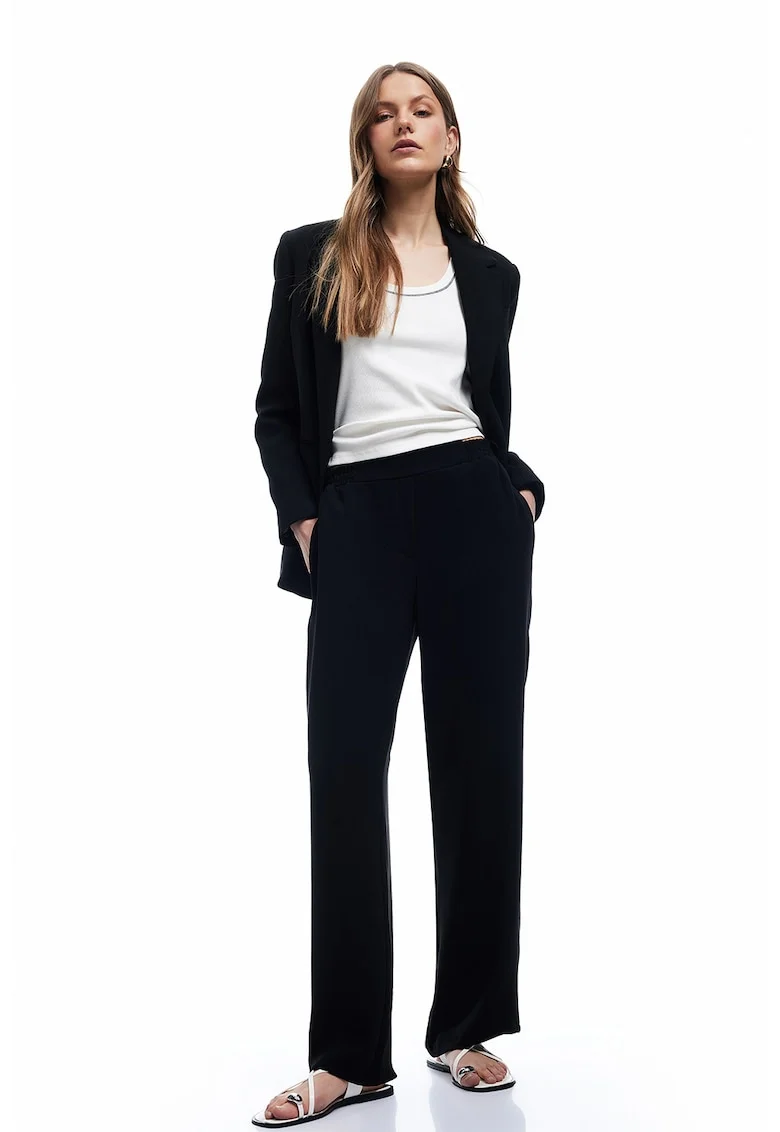 Pantaloni cu croiala dreapta si buzunare laterale, Negru