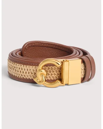 Curea cu insertie tesuta C-Me Summer, Maro/Crem