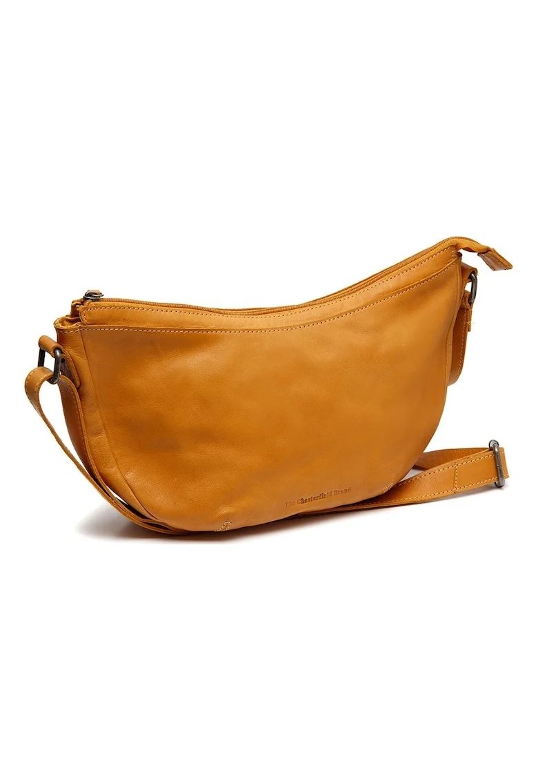 Geanta umar de dama din piele naturala,  Clarita, Galben inchis, 35 x 10 x 17 cm