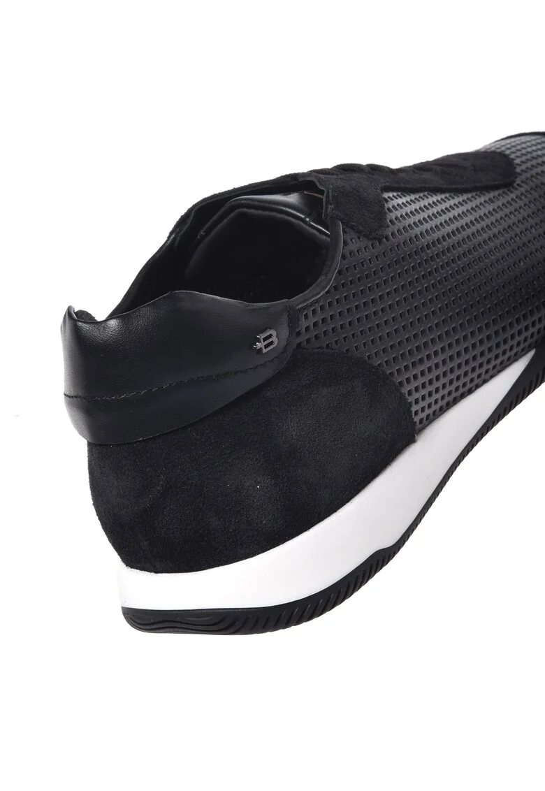 Pantofi sport de piele cu garnituri de piele intoarsa si perforatii, Negru