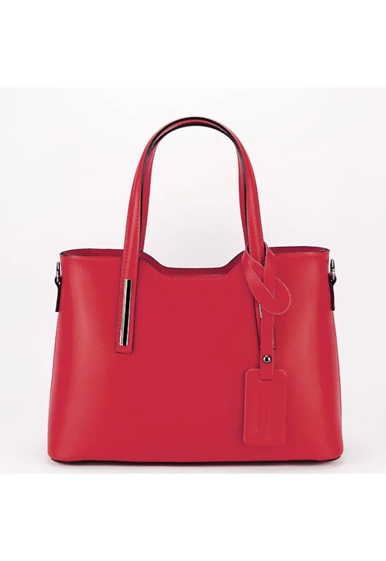 Geanta medie din piele naturala 1065 132, Rosu, 22x31x12