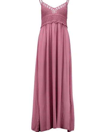 Rochie cu segment crosetat, fara maneci, Roz prafuit