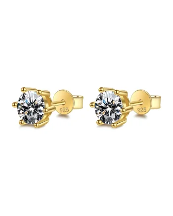 Cercei  Stud Diamant Moissanite 1ct Gold, Argint 925