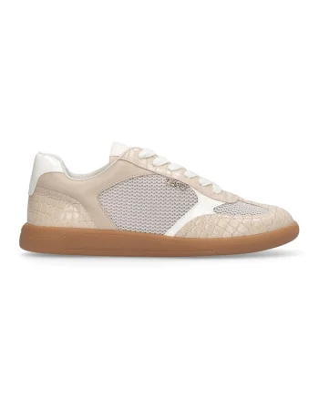 Pantofi sport cu garnituri din piele ecologica, Bej deschis