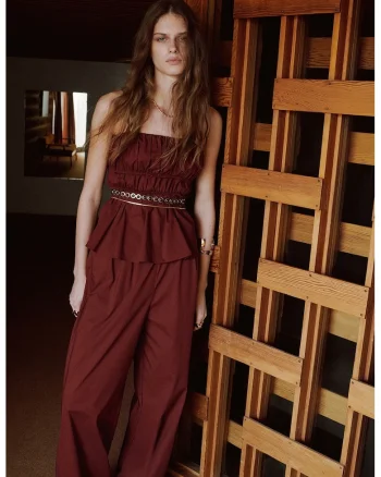 Pantaloni cu croiala baggy si talie inalta, Portocaliu stins