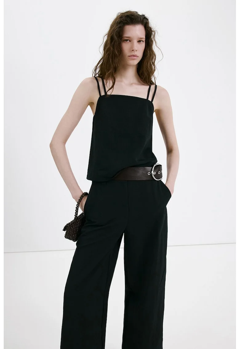 Pantaloni ampla din amestec de lyocell cu prindere cu cordon, Negru/Gri antracit