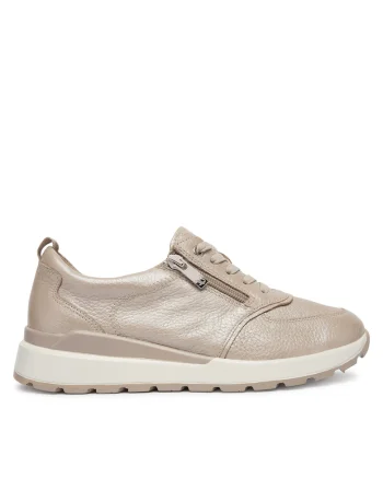 Pantofi sport dama,  piele naturala, bej, cu fermoar, Bej