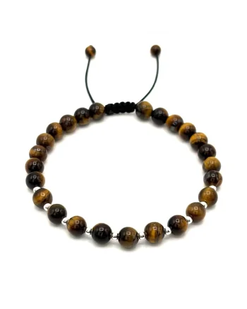 Bratara cu bile din si pietre naturale de 6mm, snur reglabil, barbat - 654897, Maro